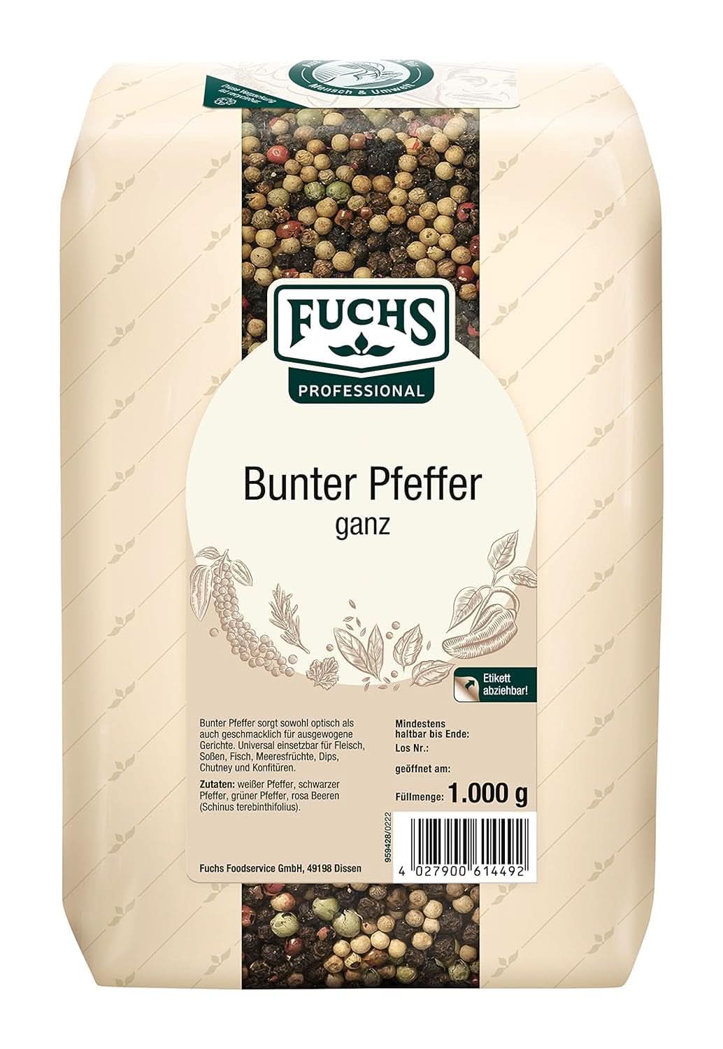Fuchsův barevný pepř celý, 1 kg Condimente Naty Shop