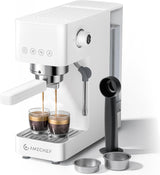 Espresso kávovar AMZCHEF 20 bar, LED displej, profesionální napěňovač mléka a parní tryska z nerezové oceli, 1,5 l vyjímatelná nádrž, 1350 W rychlý ohřev, bílá