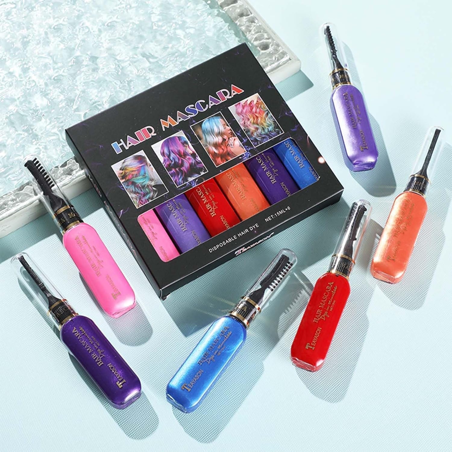 Okamžitá barva na vlasy 6 barev Dočasná řasenka na vlasy pro dívky a ženy Smývatelné vlasy Chalk Rainbow Hair Mascara Barva na vlasy pro karneval Halloween Cosplay Party Narozeniny (A) Naty Shop Hair Dye