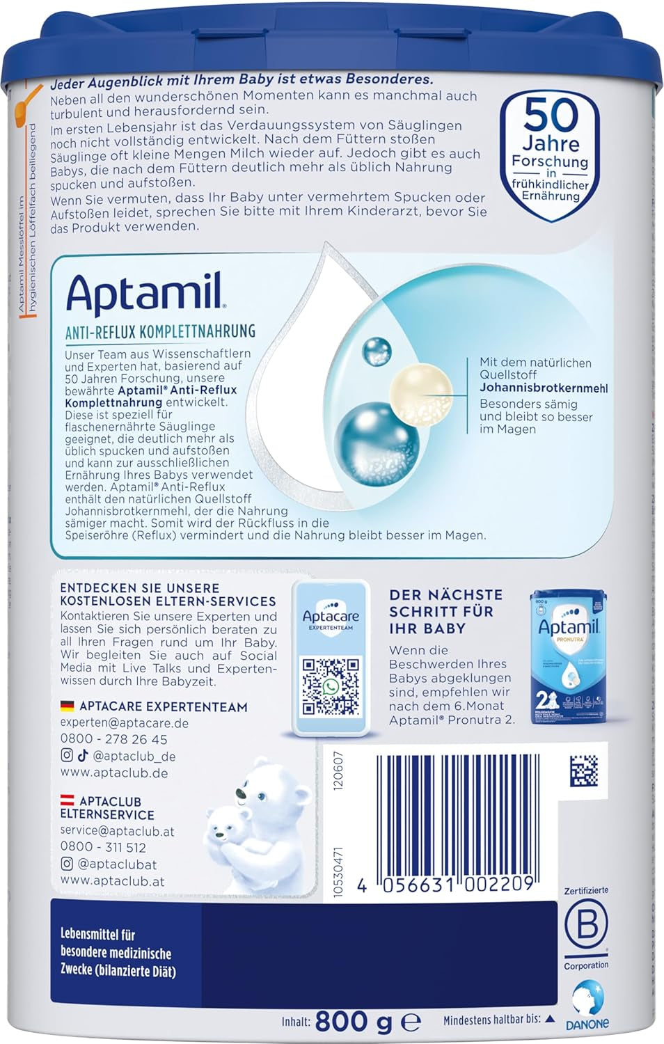 Aptamil Anti-Reflux - kompletní složení od narození Dietní opatření Zvracení a regurgitace dětská výživa sušené mléko 1 x 800 g