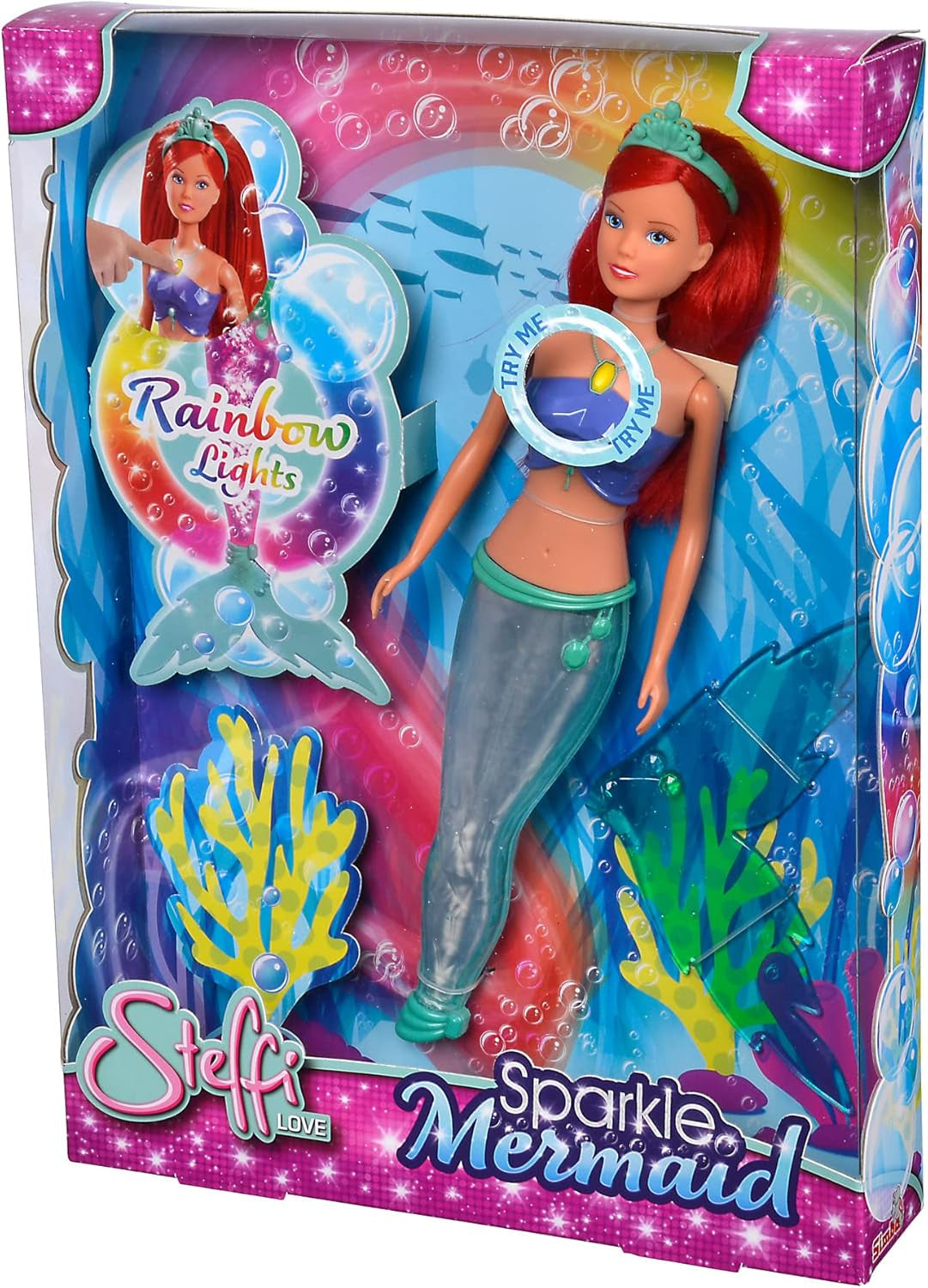 Simba 105733656 - Sparkling Mořská panenka Steffi Love (39 cm) - Svítící mořská panna měnící barvu Luminous Rainbow Vodotěsná hračka pro děti od 3 let