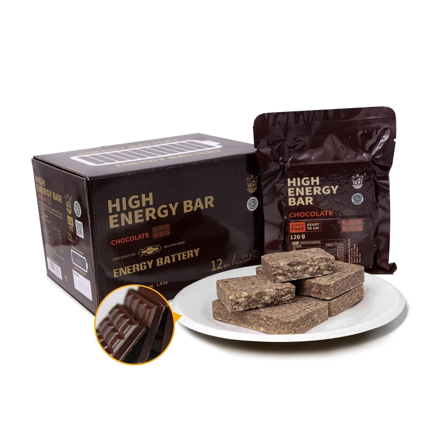 Pohotovostní tyčinky Tablety na přežití s ​​čokoládovou příchutí pro outdoorové aktivity Kempování Pohotovostní vánice Zemětřesení Katastrofa Dlouhá životnost Sada 12 ks