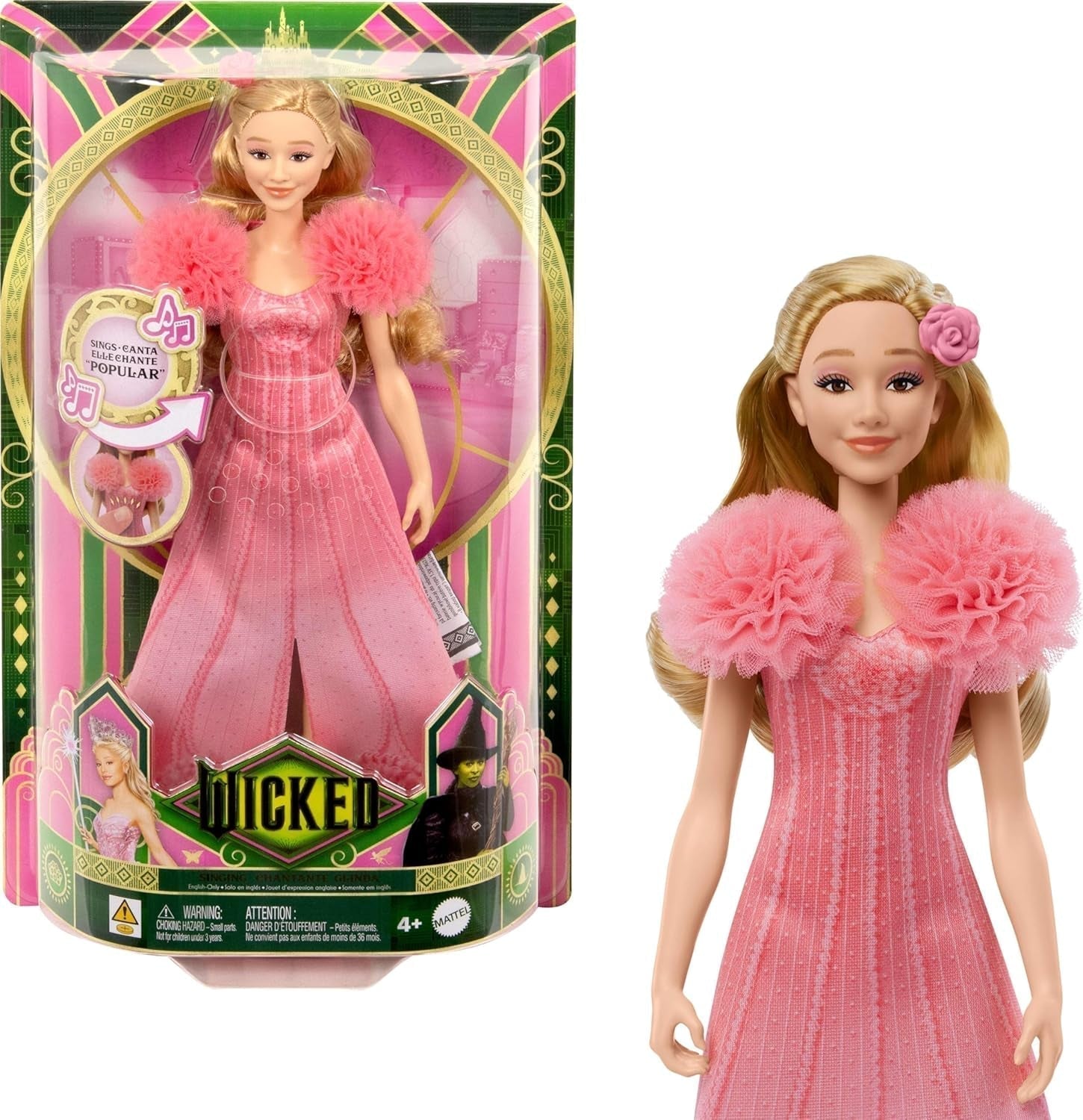 Mattel Singing Glinda Fashion Doll od Wicked a doplňky, nábytek a filmem inspirovaný vzhled a odnímatelné oblečení, zpívá „Hotly Loved“, JLG49, Pink Naty Shop Dolls Default Title