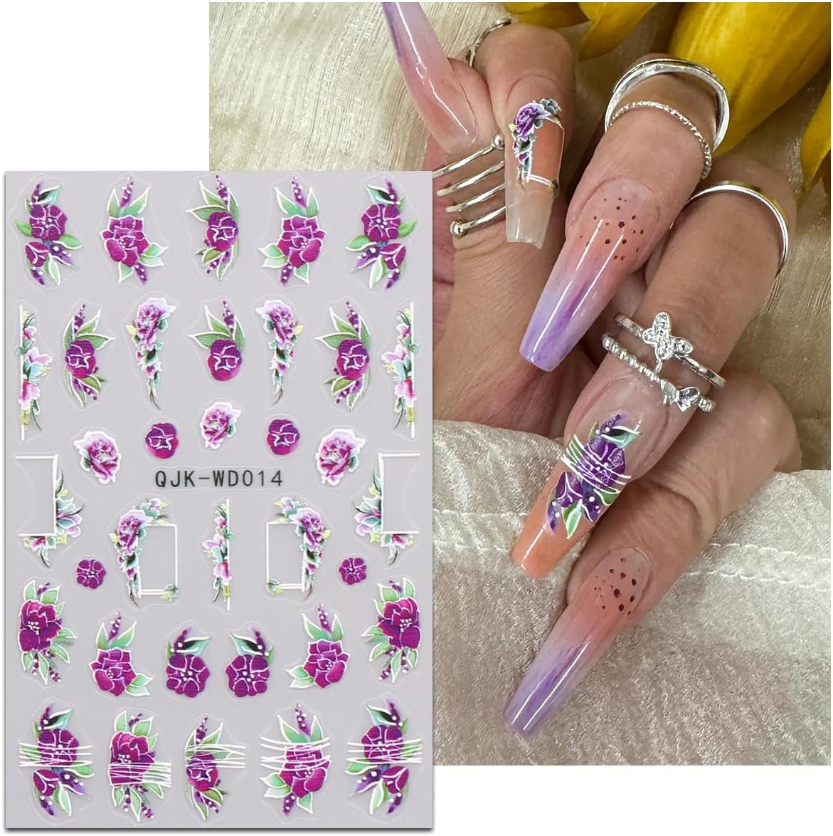 JMEOWIO Nálepka na nehty Blumen 6 Blatt Nálepka na nehty Selbstklebend Nagelaufkleber Letní Blumen Dekorace Nageldesign Zubehör