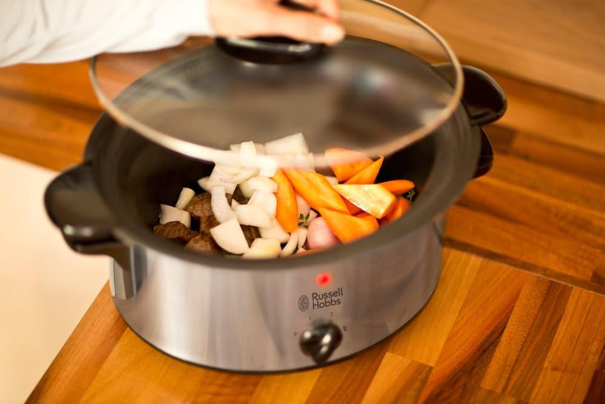 Pomalý hrnec Russell Hobbs, 3,5 l nepřilnavý, nerezová ocel, 3 nastavení teploty a funkce udržování teploty, 160W pomalý hrnec Naty Shop