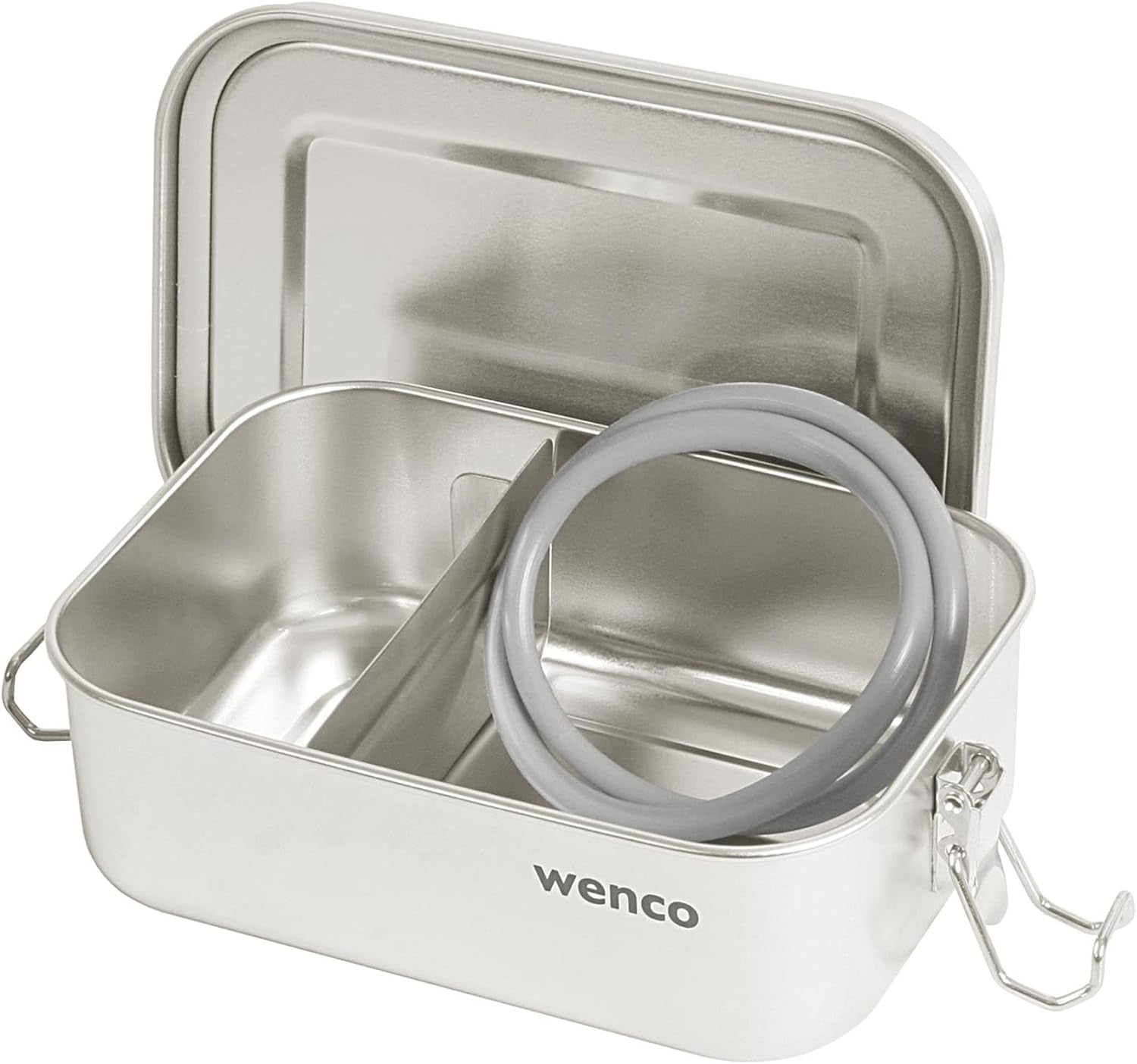 Nerezový obědový box Wenco, 2 přihrádky, velká kapacita 850 ml, box na oběd Vodotěsný, lze mýt v myčce včetně náhradního silikonového kroužku 18,5 x 14 x 5,5 cm Stříbrný (2 balení) Naty Shop dózy na skladování potravin 650 ml