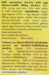 RCP Verpoorten Minis, vaječné lanýže, alpská mléčná čokoláda, tekutá náplň, obsahuje alkohol, skvělý dárek, 110 g (balení 2 ks)