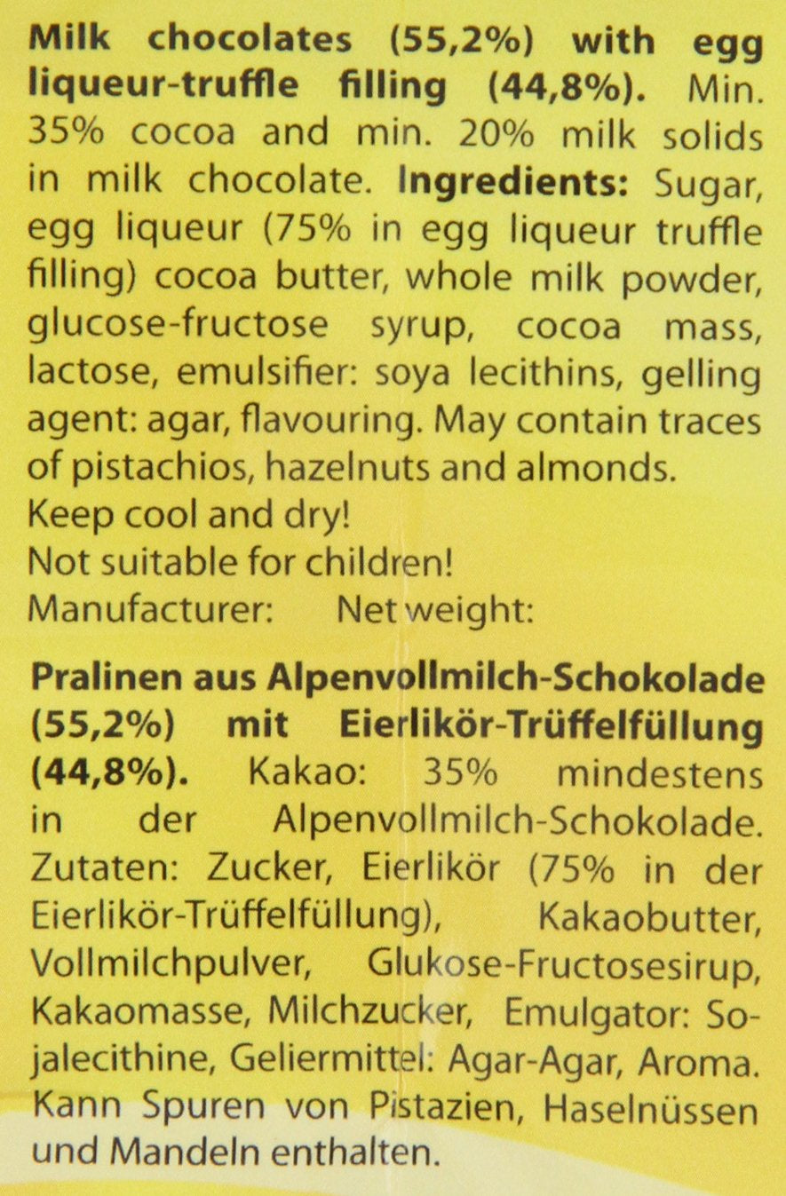 RCP Verpoorten Minis, vaječné lanýže, alpská mléčná čokoláda, tekutá náplň, obsahuje alkohol, skvělý dárek, 110 g (balení 2 ks)