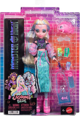 Monster High Lagoona Blue Neptuna Fish Short top a sportovní panenka v maxi sukni se 7 doplňky včetně skořepinových slunečních brýlí, svačiny a tašky, JHK33