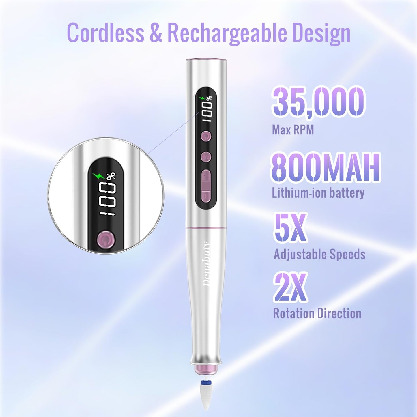 Denabuty Nagelfräser Kabellos, 13 v 1 Fräser Für Gelnägel 35000 U/Min, Elektrische Nagelfeile Professionell Nail Drill, Maniküre Und Pedicüre Set Elektrisch Für Semi Permanent, Acrylnägel DN-2402