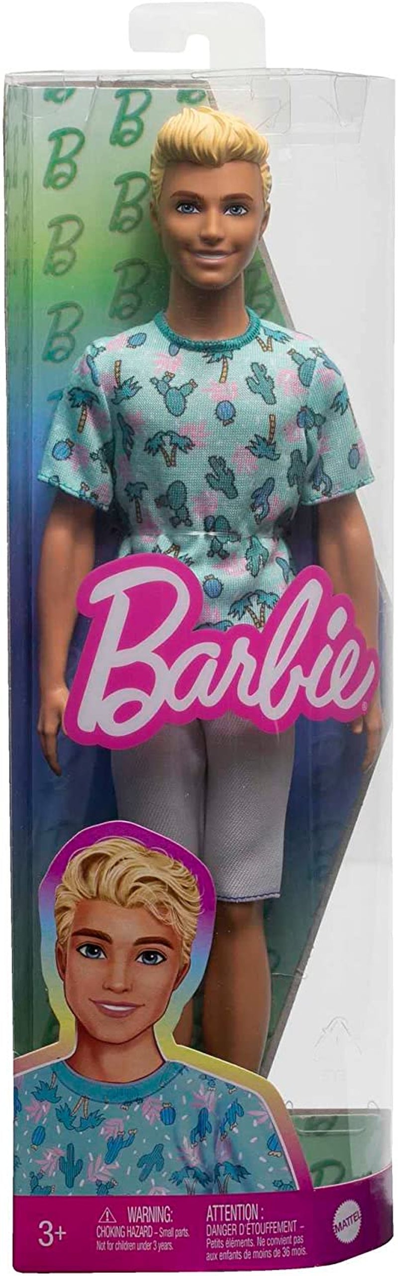Panenka Barbie Ken Fashionistas - tričko s kaktusovým a palmovým potiskem, bílé šortky a tenisky, ideální na dobrodružství s přáteli a procházky po městě, pro děti od 3 let, panenky HJT10 Naty Shop