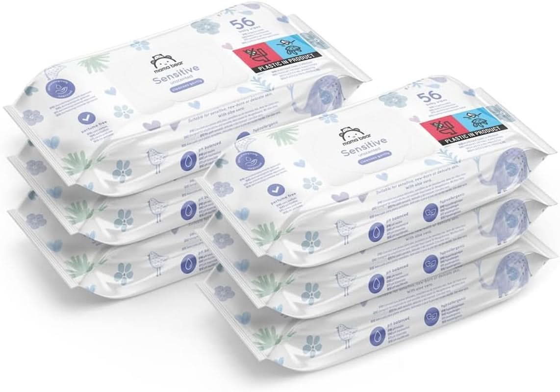 Naty Shop Mama Bear Sensitive Baby Wipes Neparfémované 56 kusů (balení 6 ks)