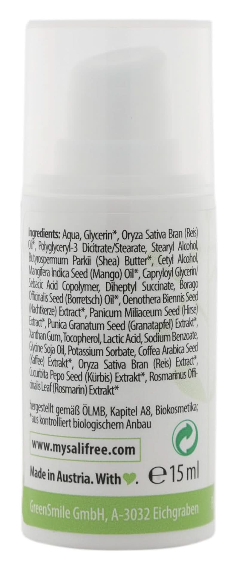 Mysalifree BIO EYE BALM, intenzivní oční krém proti vráskám pro citlivou pleť, s granátovým jablkem a okrem, 15 ml Kosmetika a kosmetika Naty Shop