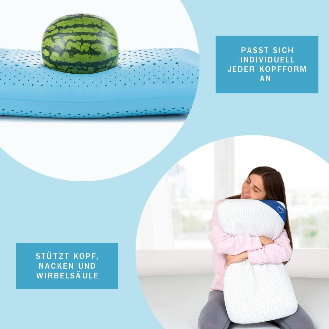 Pěnový polštář Genius Eazzzy 40X80 Cm výška 10Cm - Polštář na podporu krku se 2 stupni tvrdosti + chladivá gelová pěna - Polštář na spaní pro spáče na boku, zádech a břiše proti bolesti šíje, polyesterové standardní polštáře Naty Shop