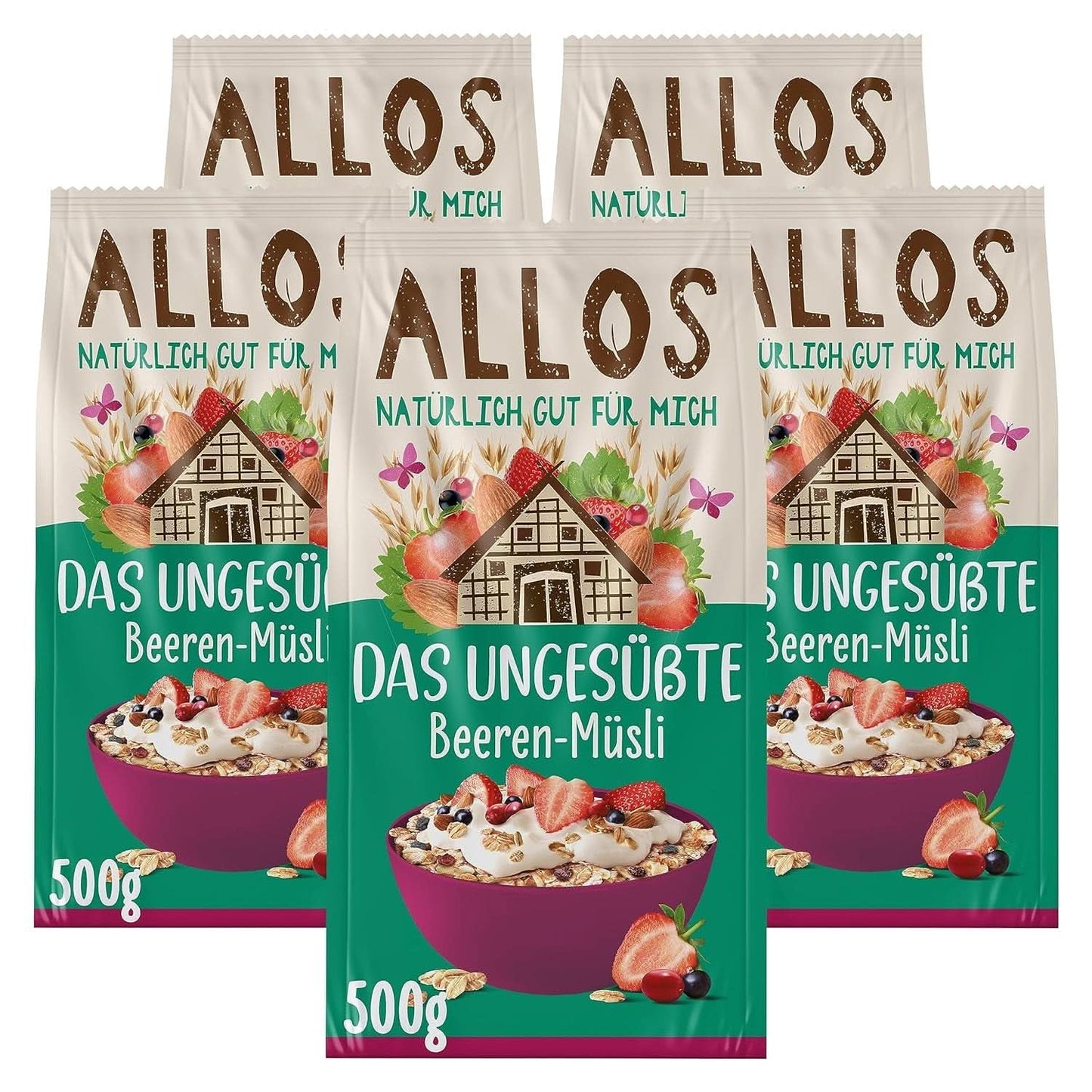 Allos, neslazené bobulovité müsli, balení 5 x 500 gramů Cereals Naty Shop Berries