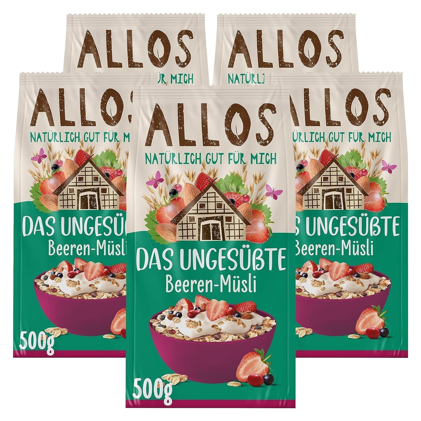 Allos neslazené proteinové müsli | Bio müsli | Ovesné vločky | Cereálie k snídani | Vegan (5 x 450 g), 1 kus (balení 5 ks)