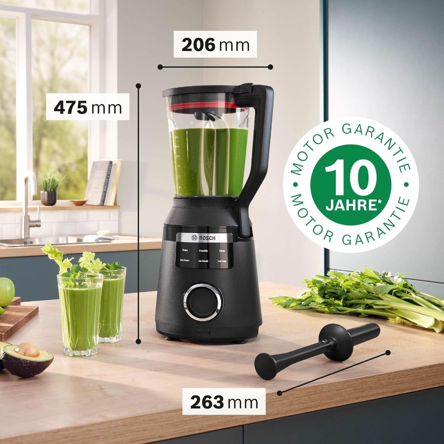 Vysokorychlostní stojanový mixér Vitapower Serie 6 MMBD665B1, 45 000 U/min, 6 programů Inkl Heiße Suppe & Reinigung, 2 L Mixbehälter, Stopfer, Spülmaschinenfeste Teile, Made in Europe, 1800 W, Schwarz Kitchen Naty Shop