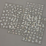 4 Blätter Holographisch Laser Weiß Schmetterling Nálepka na nehty,Y2K Aurora Schmetterlinge Stern Nálepka na nehty 3D Flamme Herz Nageldesign Nálepka na nehty Selbstklebend Nagel Nálepka Nagel Zubehör Nail Art