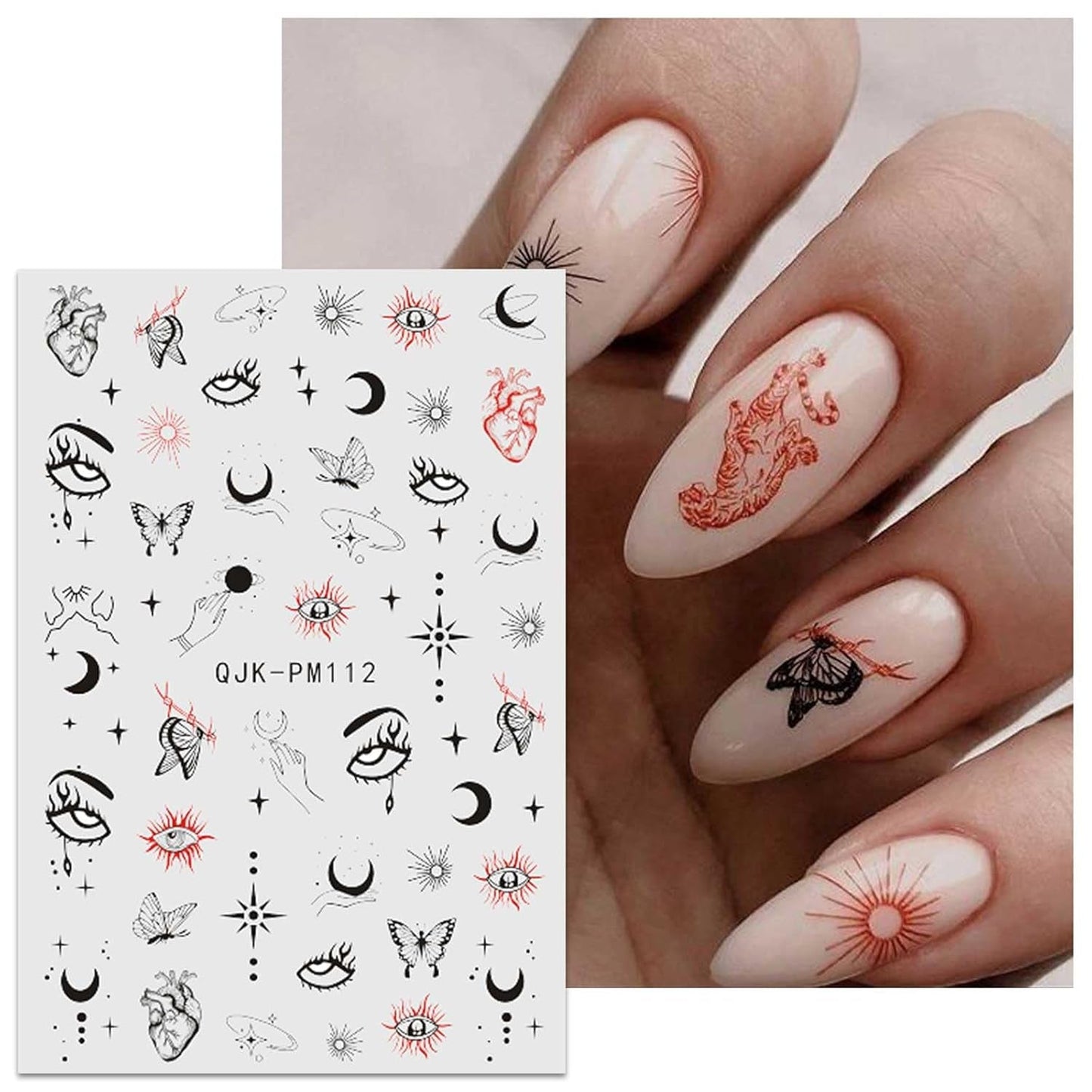 Jmeowio Nagelsticker Mond Stern Sonne 9 Blatt Nail Art Sticker Selbtklebend Nagelaufkleber Bunte Dekoration Nageldesign Zubehör