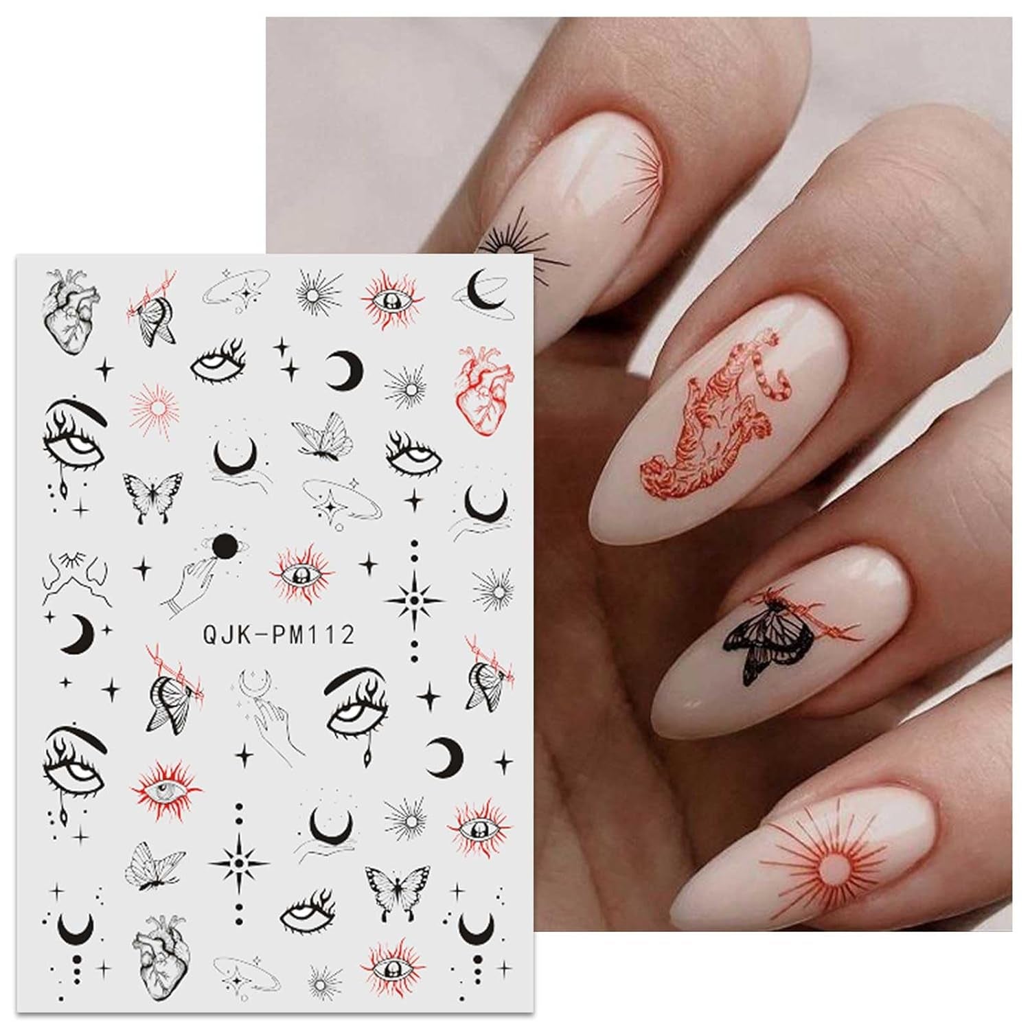 Jmeowio Nagelsticker Mond Stern Sonne 9 Blatt Nail Art Sticker Selbtklebend Nagelaufkleber Bunte Dekoration Nageldesign Zubehör