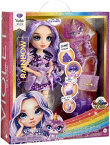 Vysoce módní panenka Rainbow se slizem a mazlíčkem - fialová - 28 cm třpytivá panenka se slizem, kouzelným mazlíčkem a módními doplňky - hračka pro děti - ideální pro 4-12 let