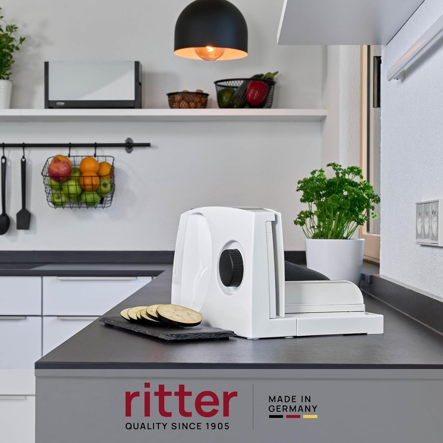 Ritter Markant 05 Multifunkční skládací elektrický kráječ a kráječ chleba s ekologickým motorem Made in Germany Drtiče a kráječe Naty Shop