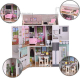 Olivia's Little World Dreamland Farmhouse Dětský interaktivní dřevěný domeček pro panenky 3 patra s 13 nábytkem pro panenky Bílá TD-13632A Domky pro panenky Naty Shop