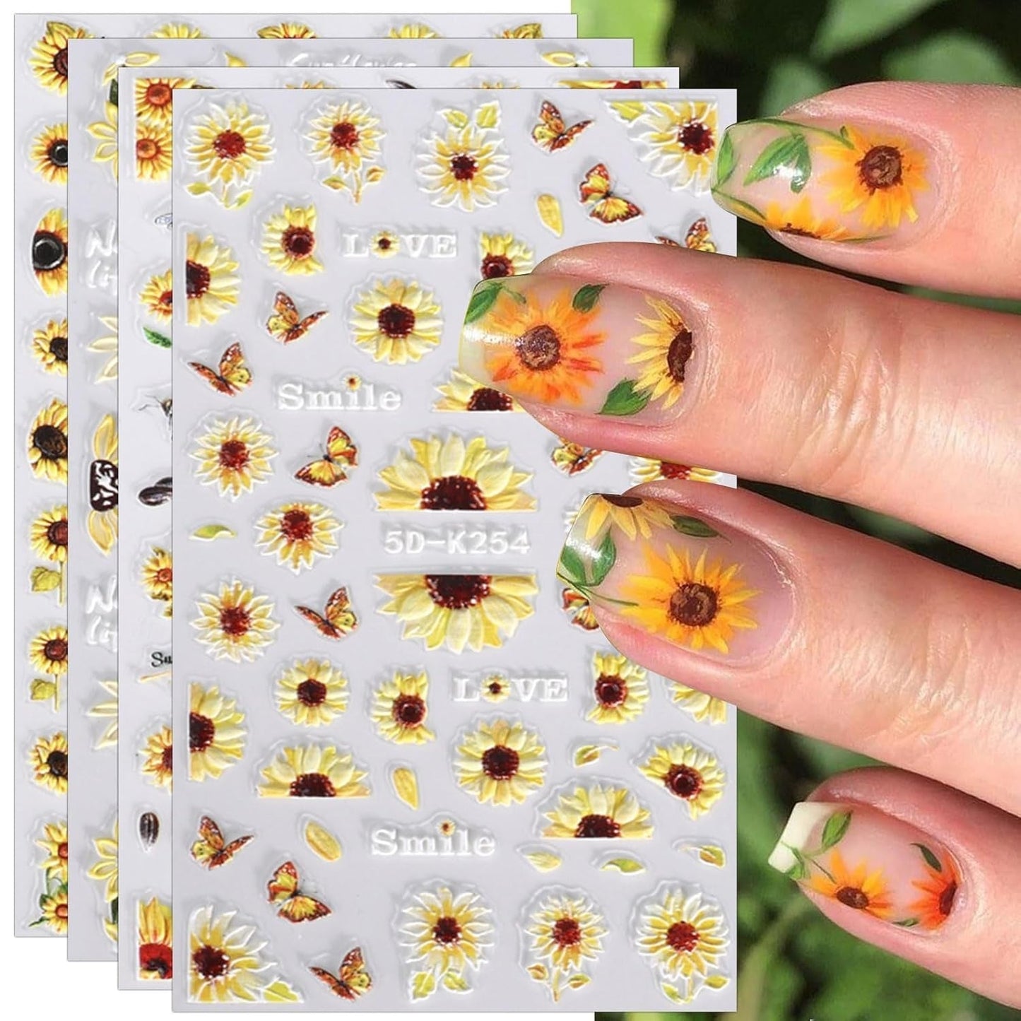 JMEOWIO 3D Nálepka na nehty Schwarz Weiß Blume Nálepka na nehty Selbstklebend Nagelaufkleber 5D Stereoskopisch Blumen Dekoration Nageldesign Zubehör 4 Blatt