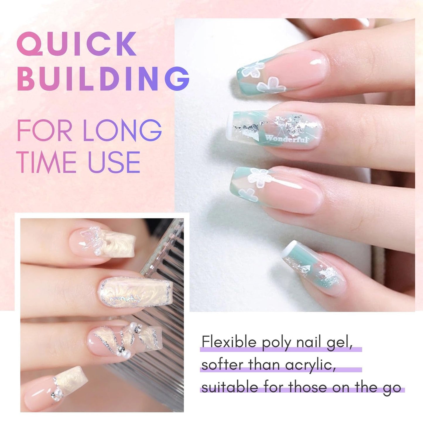 Makartt Poly Gel na prodlužování nehtů - 50 ML Extension Builder Akryl Poly Nägel Aufbaugel Extender Gel Für Gelnägel Für Nagelverlängerung, Nagelstärkung, Nail Art Dekoration (Transparent)