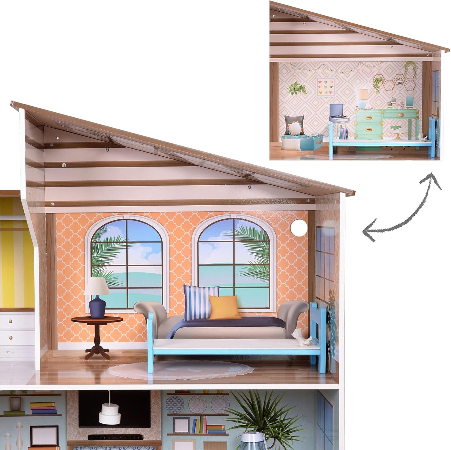 Olivia's Little World Současný středomořský styl 3patrový interaktivní dřevěný domeček pro panenky pro děti se 17 doplňky k nábytku pro panenky Vícebarevná TD-13551B