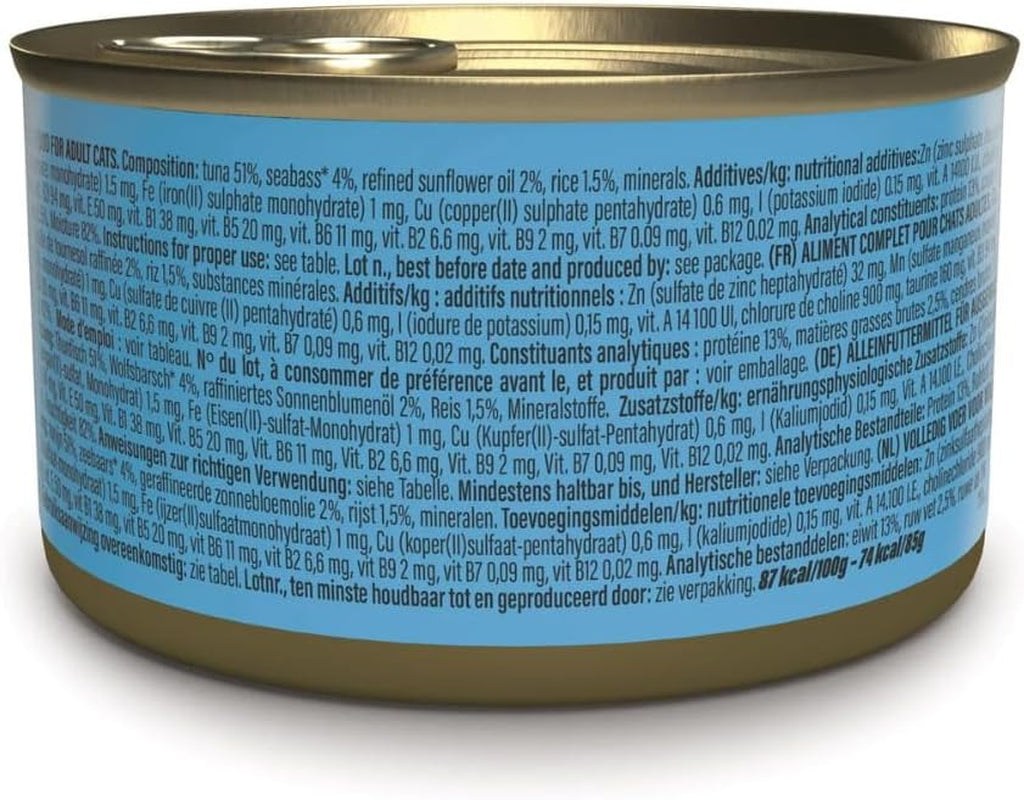 Tuňák obecný v želé, kompletní mokré krmivo pro kočky, v konzervě, s přidanými vitamíny, 100% přírodní, 6 x 85 g