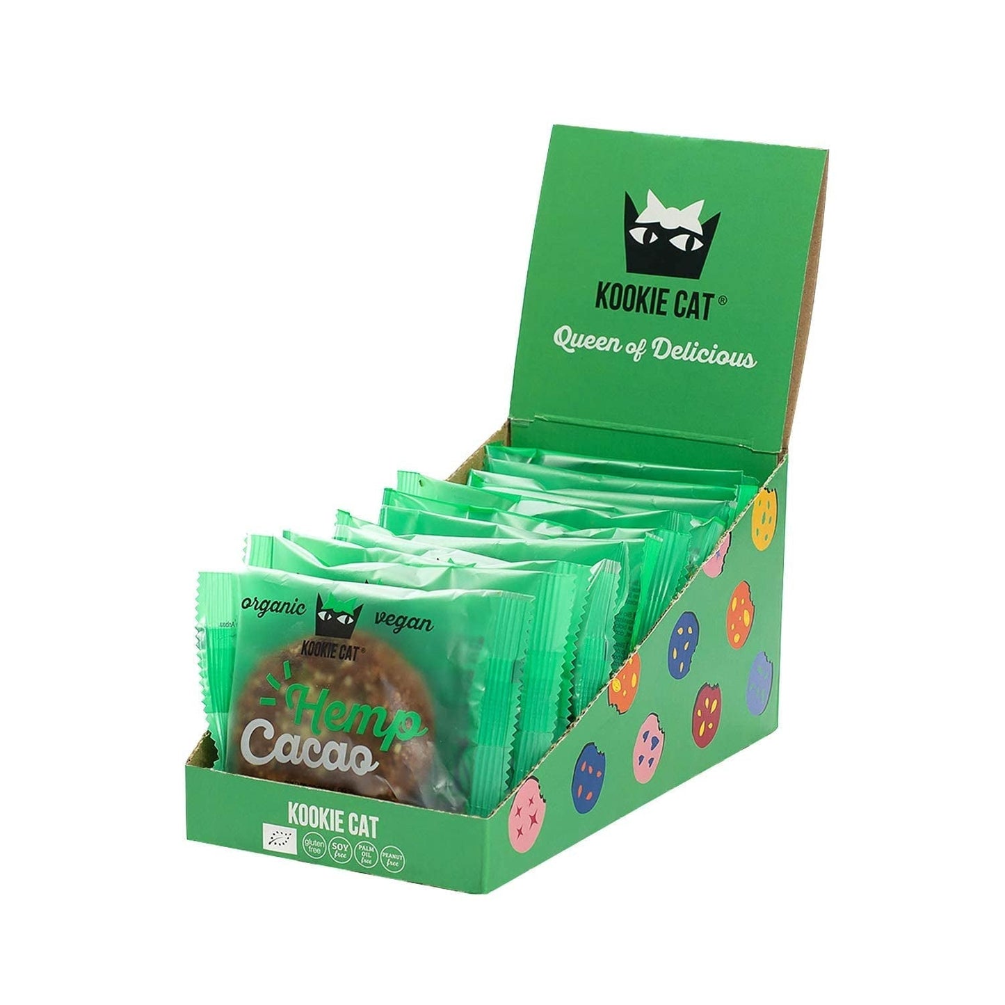 Konopné semínko a kakao – jednotlivě balené veganské bezlepkové bio kešu a ovesné sušenky bez sóji – 12 x 50 g multipack