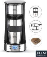 Jednofiltrační espresso BEEM THERMO 2 GO s termohrnkem o objemu 0,4 l | Permanentní filtr | S 24hodinovým časovačem pro ranní šálek horké kávy, žádné čekání | 750 W