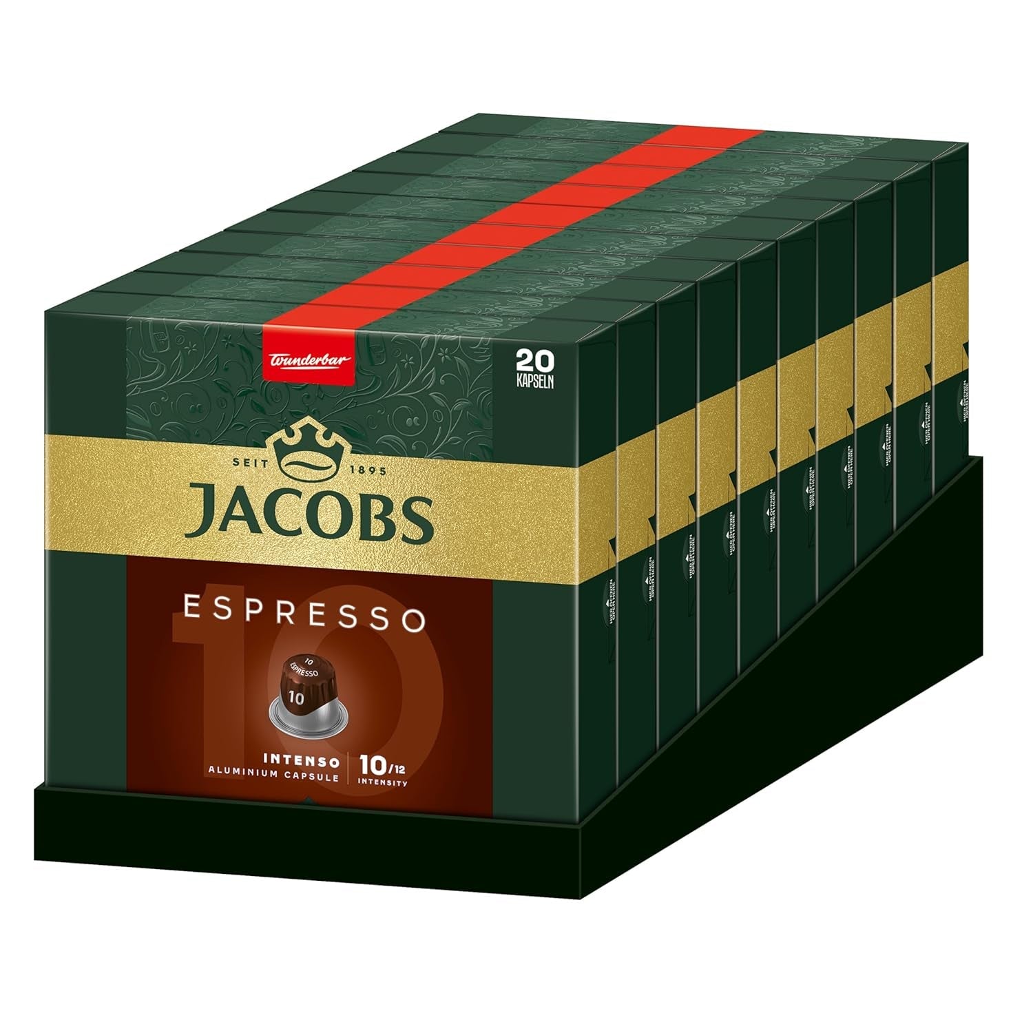 Jacobs Kaffeekapseln Espresso Intenso, Intensität 10/12, 10 x 20 Getränke, kompatibilní s Nespresso* Kaffee Kapseln, 200 Kapseln