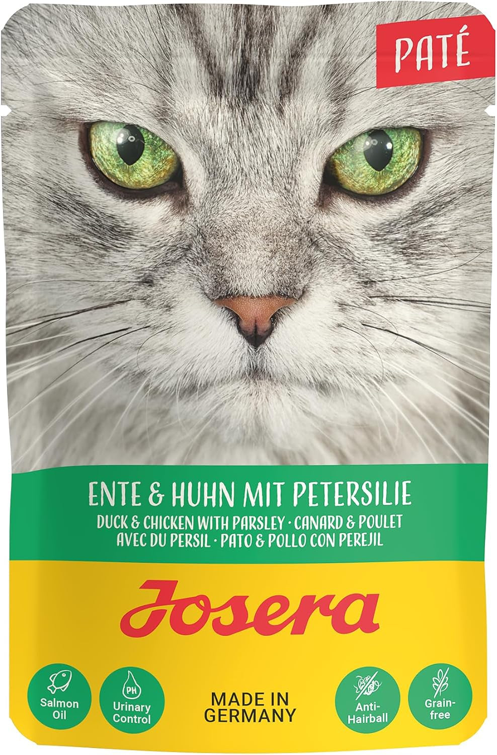 JOSERA Kachní a kuřecí paštika s petrželkou (16 x 85 g) | Dospělý | Prémiové vlhké krmivo pro dospělé kočky | Kachní a kuřecí paštika | Lososový olej | Žádná zrna | Mokré krmivo pro kočky v čerstvých sáčcích | Balení 16