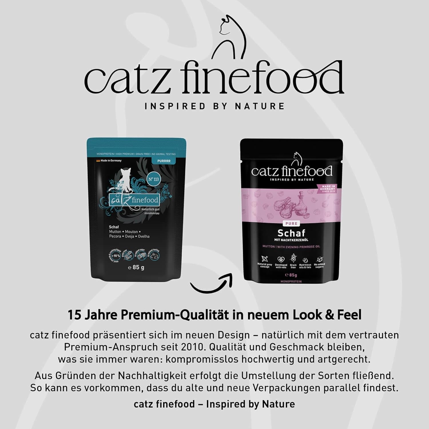 Mokré krmivo pro kočky Catz Finefood Purrrr Sheep Monoprotein no. 113, pro kočky s citlivým zažíváním, 70% obsah masa, 16 sáčků po 85 g