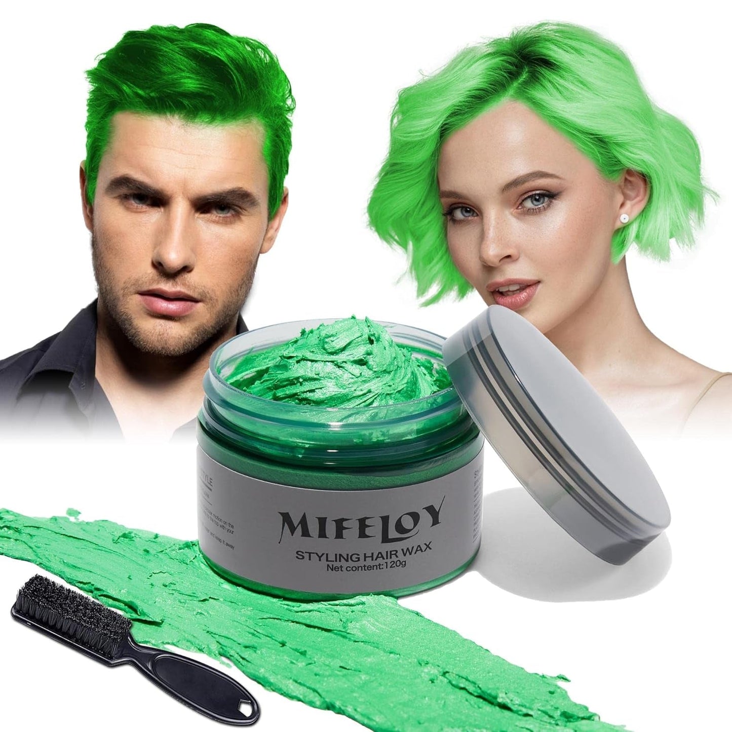 4,23 oz Fialový odstín na vlasy Dočasná barva na vlasy se štětci, Muži Ženy Vosk pro styling vlasů, Instantní krém na vlasy Bahno Přírodní Pomáda na účesy, DIY Cosplay Halloween Vosk na vlasy Barva na vlasy Naty Shop Zelená