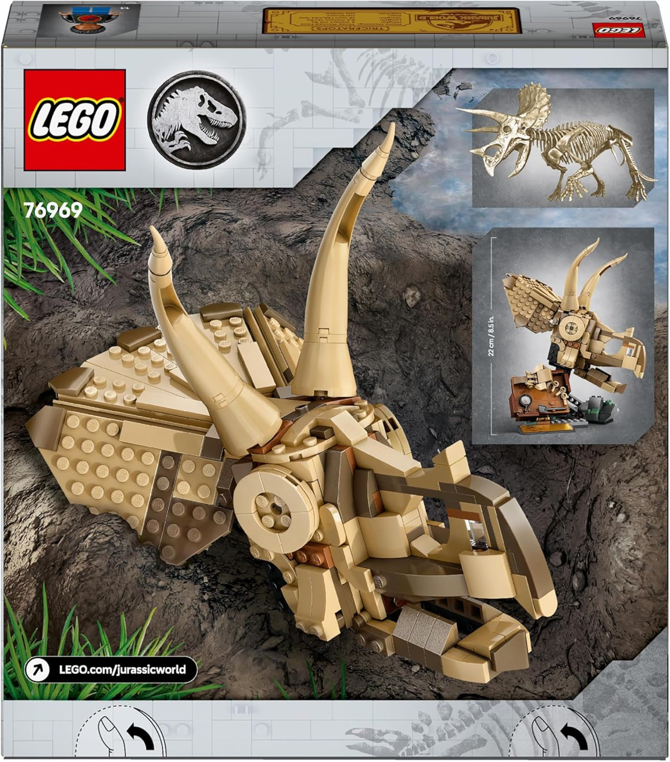 LEGO Jurassic World Dinosaur Fossils: Model lebky Triceratopse, hračka dinosaura pro kluky a dívky od 9 let, dárek pro děti a fanoušky Jurský svět 76969 Stavebnice Besuche den LEGO-Store
