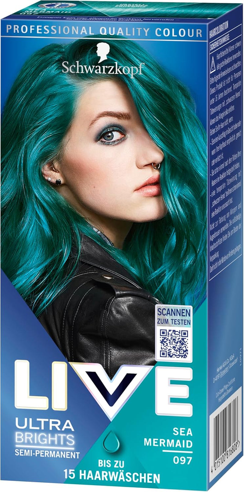 Schwarzkopf LIVE Ultra Brights Semi-Permanentní barva na vlasy 097 Mermaid (3 x 80 ml), barvení pro intenzivní výsledky nebo pastelové barvy, odolává 12-15 umytím, s pečujícím kondicionérem Barva na vlasy Naty Shop