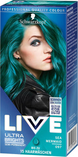 Schwarzkopf LIVE Ultra Brights Semi-Permanentní barva na vlasy 097 Mermaid (3 x 80 ml), barvení pro intenzivní výsledky nebo pastelové barvy, odolává 12-15 umytím, s pečujícím kondicionérem Barva na vlasy Naty Shop
