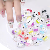 3D nálepky na nehty pro kočky, třpytky na nehty, flitry, pryskyřicové nálepky na nehty, drahokamy na nehty, diamanty pro nail art, včetně voskové tyčinky s drahokamy (barevná kočka)