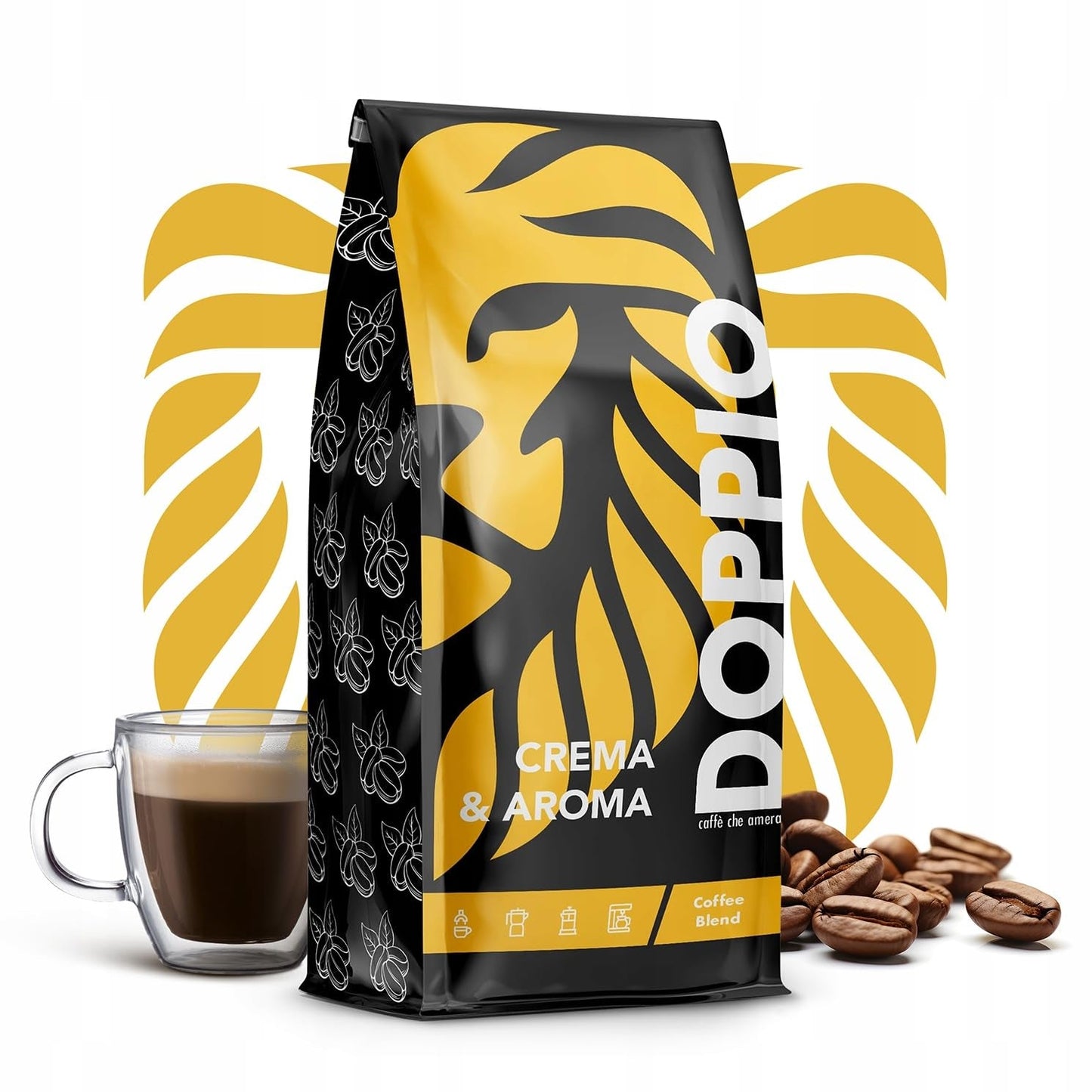 Doppio Cream & Flavor 1KG | Kávová zrna 80% Arabica a 20% Robusta | s tóny kakaa, ořechů a karamelu | Čerstvé a středně propečené, nízká kyselost | na espresso | Modrá káva Orca