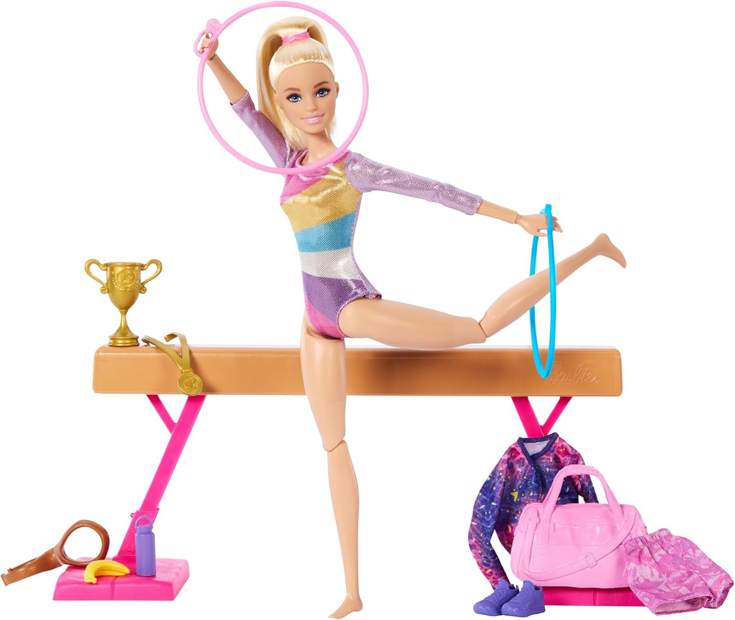Zábavná herní sada Barbie Gymnastics s kladinou a 10+ tematickými dílky pro vítězné příběhy, HRG52