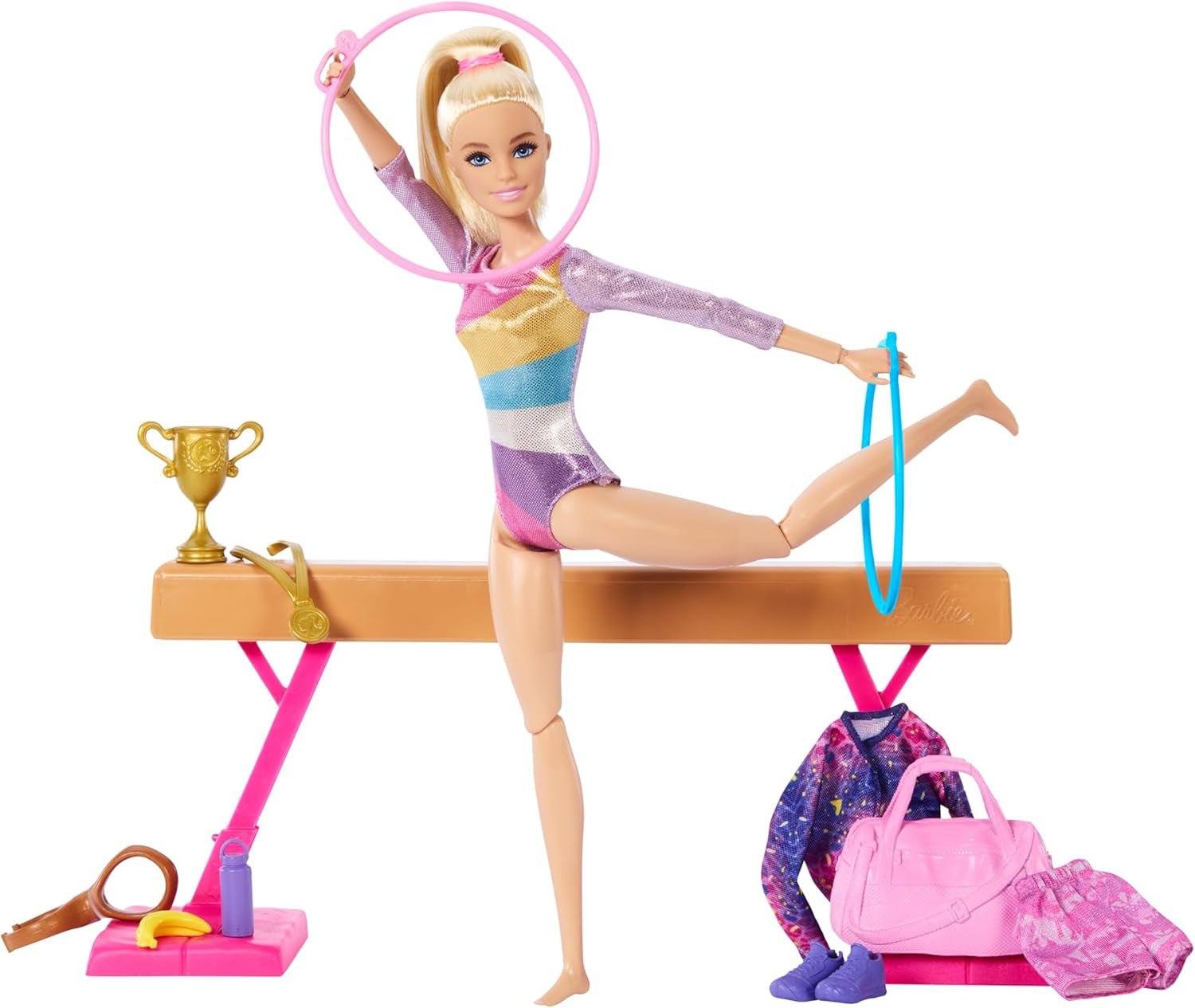Zábavná herní sada Barbie Gymnastics s kladinou a 10+ tematickými dílky pro vítězné příběhy, HRG52