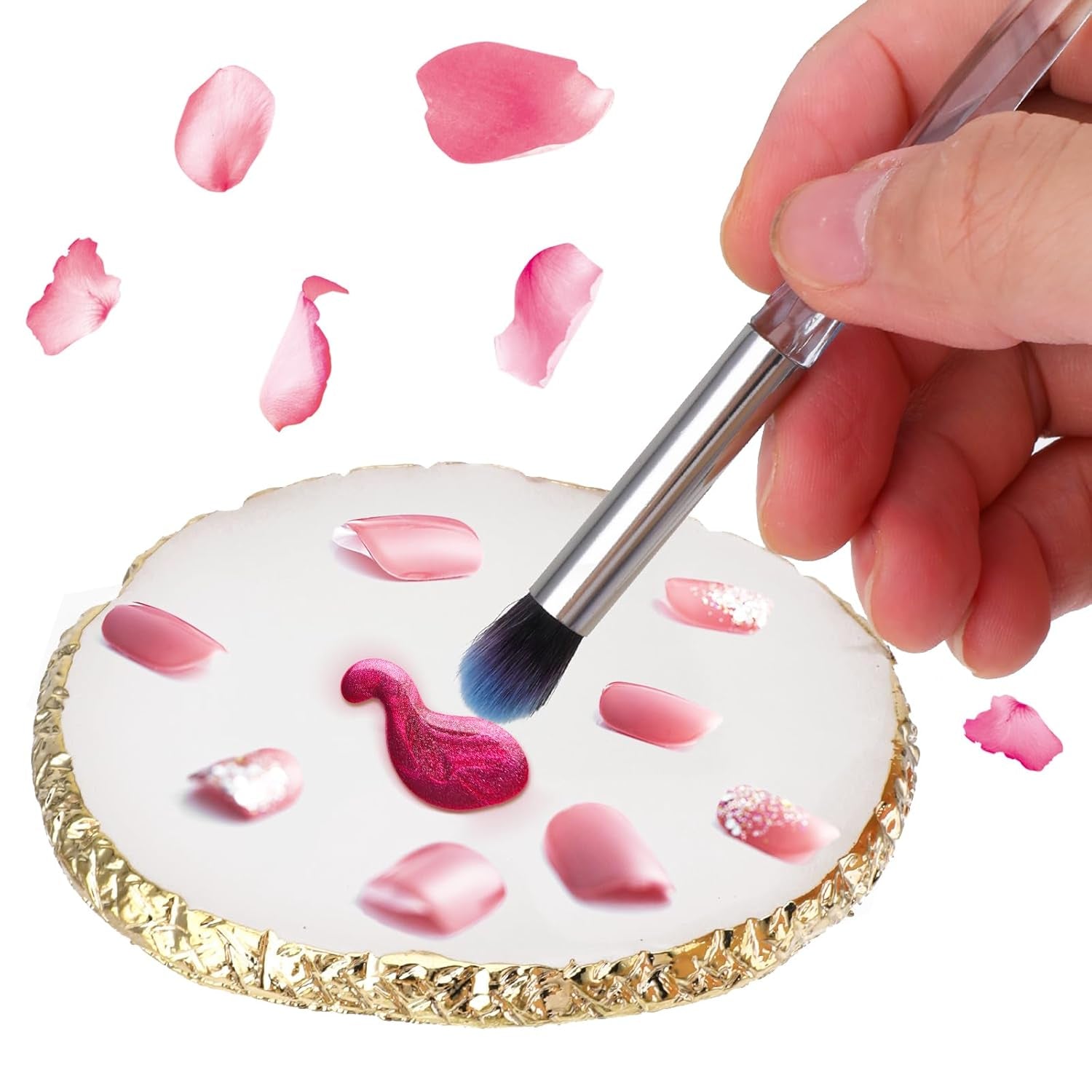 Maniküre Gemalt Palette Nail Art Palette Kunstharz Nagelkunst Nail Art Make-up Paletten Nagelmalerei Display Fach Kosmetik Mischwerkzeuge (Weiß)