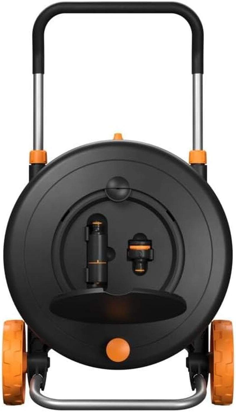 Vodní kolo Fiskars Comfort L s kolečky, zavlažovací sada all inclusive, celkový dosah 31,5 m, automatické navíjení, univerzální zahradní hadice (Ø 13 mm), univerzální připojení na kohoutek, 1071670
