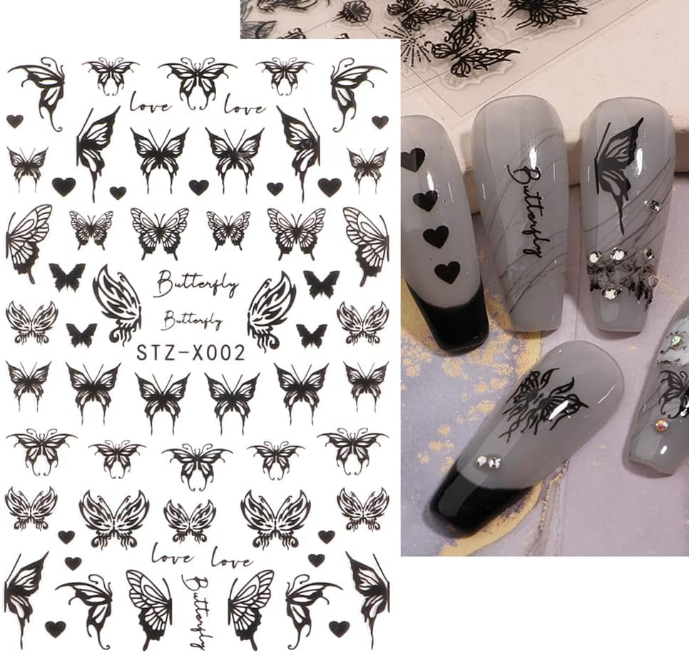 6 Blatt Schmetterling Samolepka na nehty Selbstklebend Laser Stříbrná Schmetterlings Nagelaufkleber 3D Aurora Stříbrná Schwarz Schmetterlinge Samolepky na nehty Frühling Nageldesign Samolepka na nehty Nail Art Zubehör