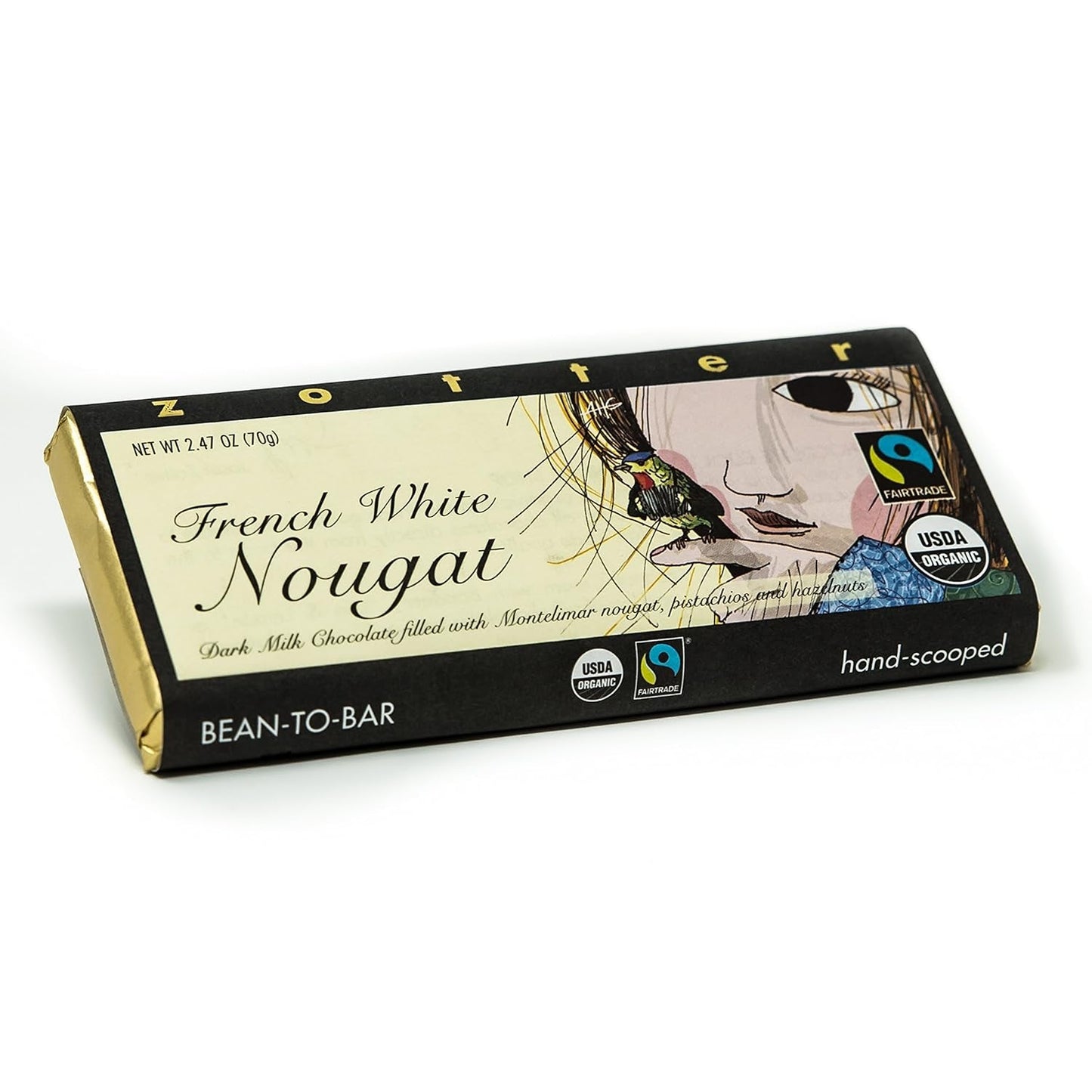 Mléčná čokoláda a francouzský nugát, ruční práce (70 g) - Bio