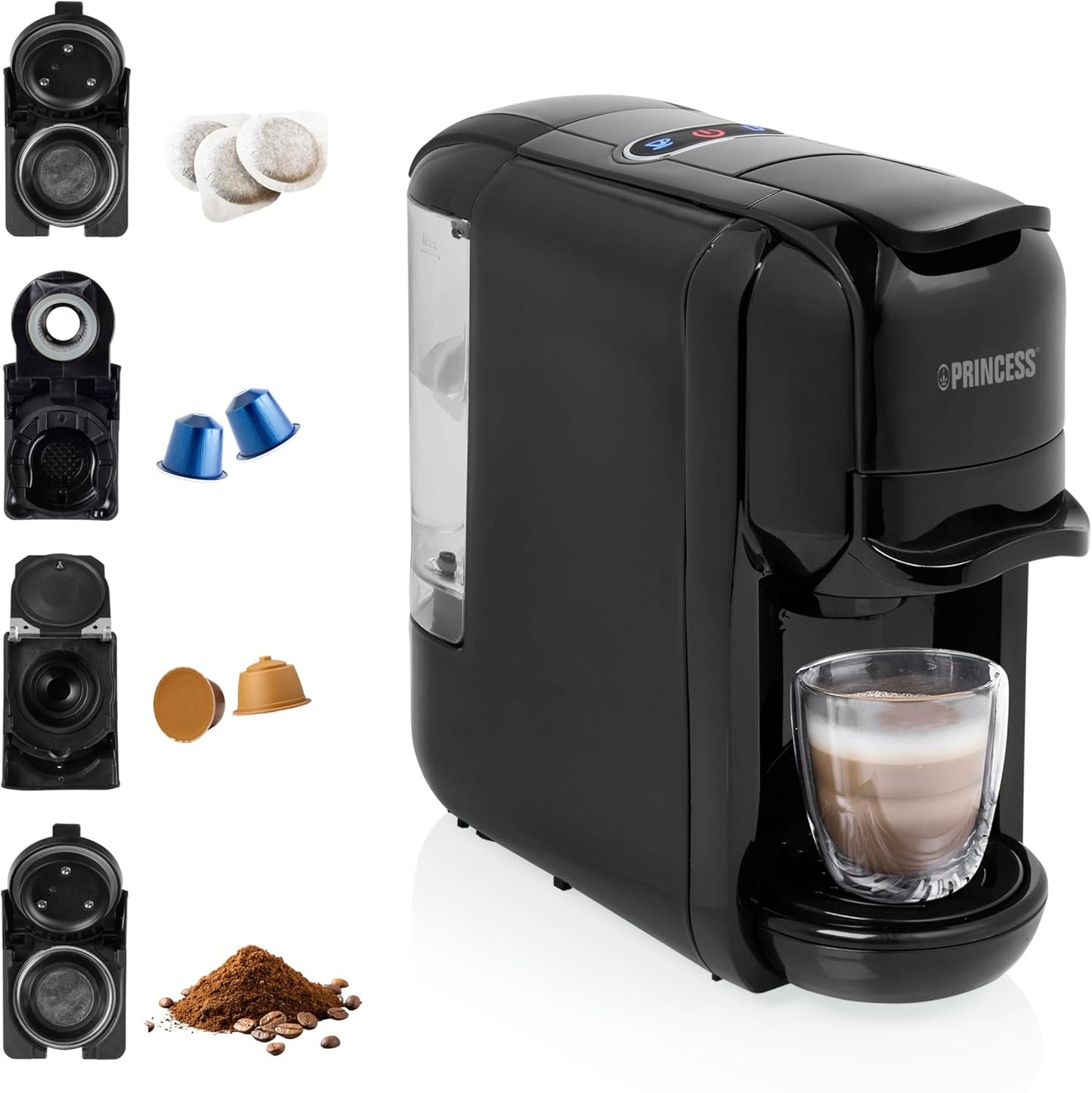 Princess Espressor 249452 – pro kapsle Nespresso™, Dolce Gusto a ESE – 19 bar italské čerpadlo – 0,6 l – 1450 W
