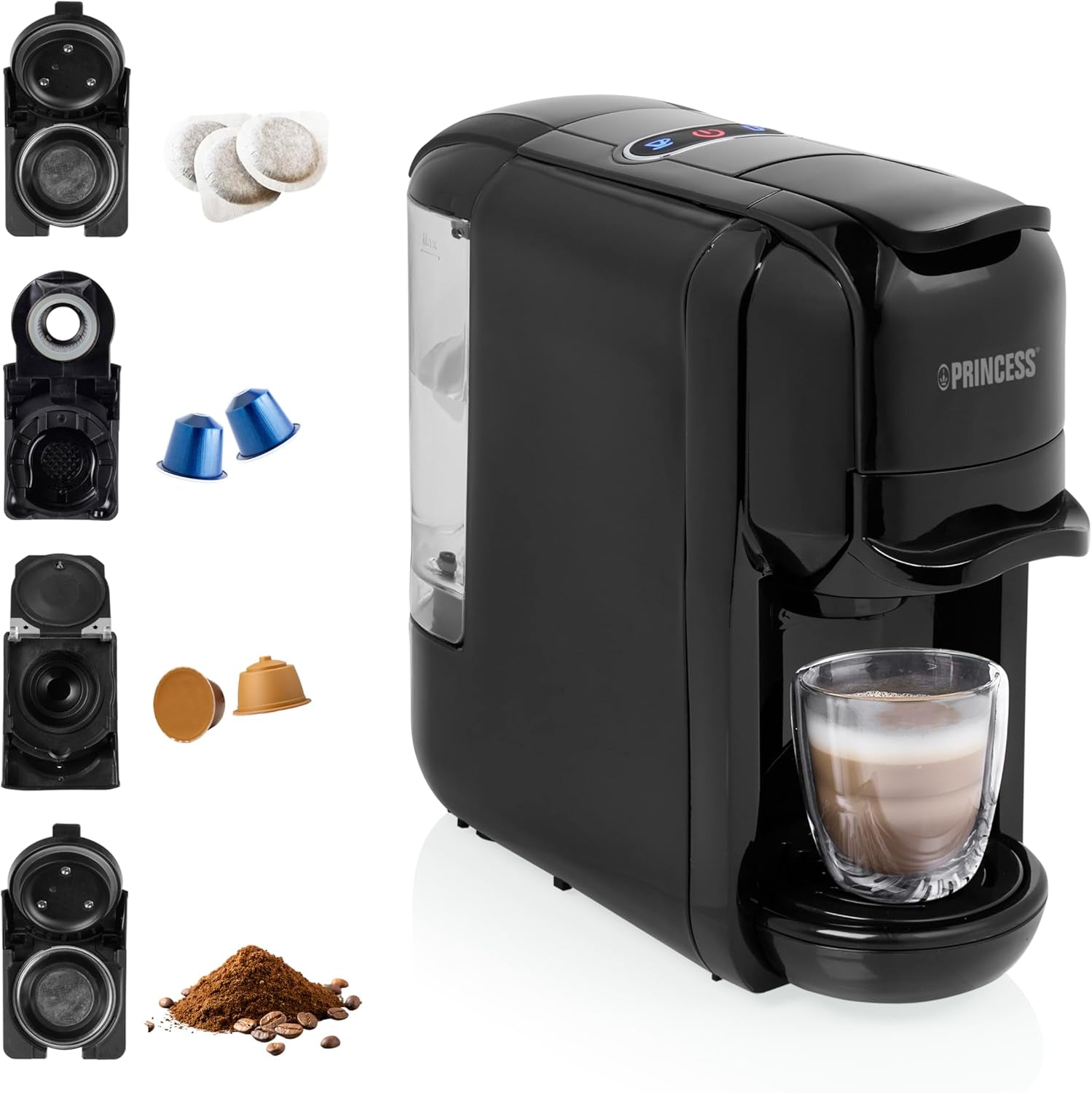 Princess Espressor 249452 – pro kapsle Nespresso™, Dolce Gusto a ESE – 19 bar italské čerpadlo – 0,6 l – 1450 W